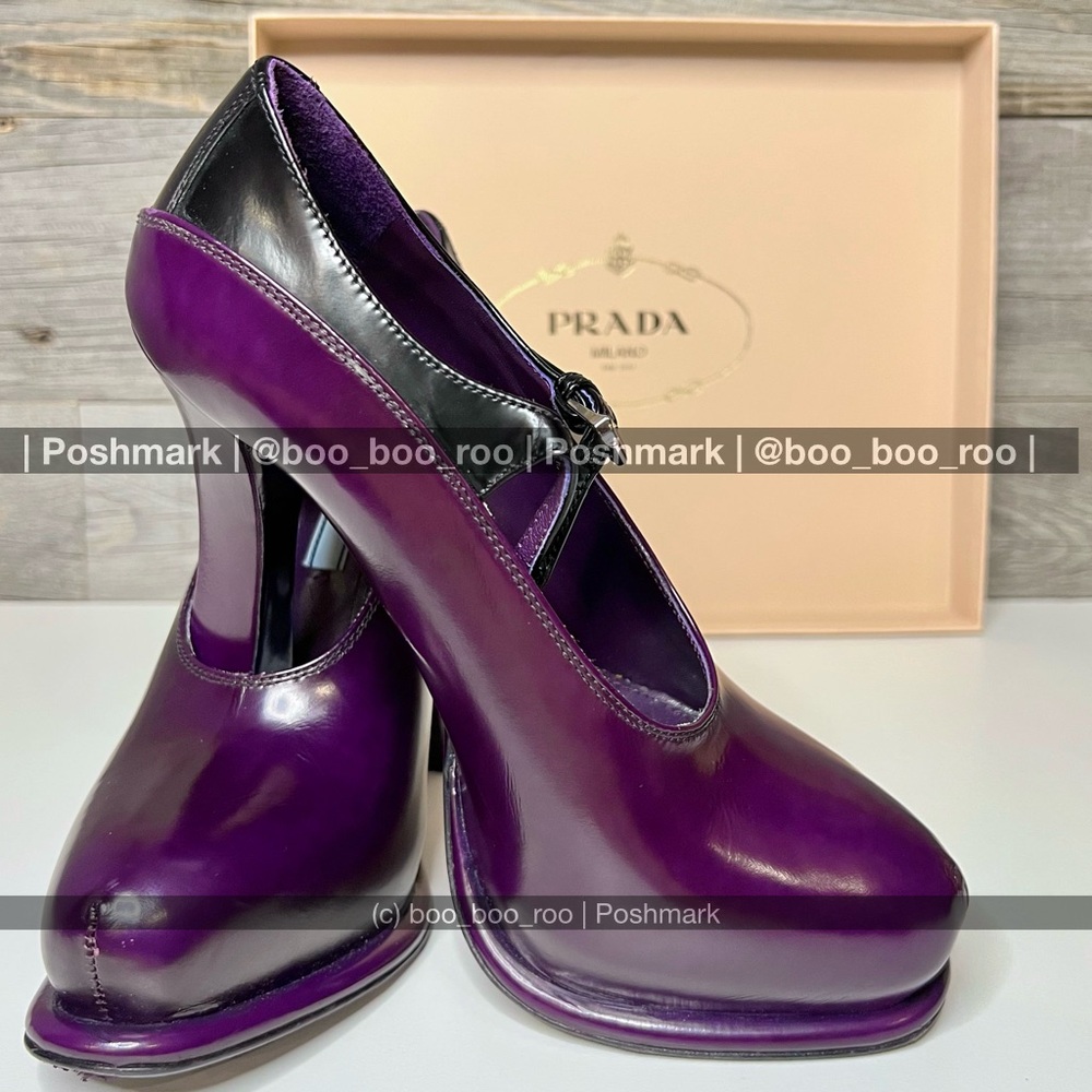 FLASH SALE!💜Prada (Milano) Purple & Back Leather Platform Pumps, 💯Authentic